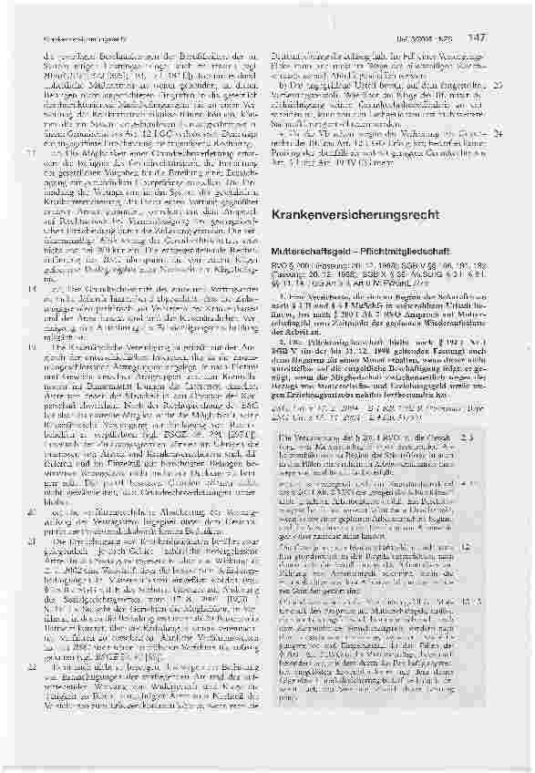 Vorschauseite 1: Krankenversicherungsrecht. Mutterschaftsgeld - Pflichtmitgliedschaft
