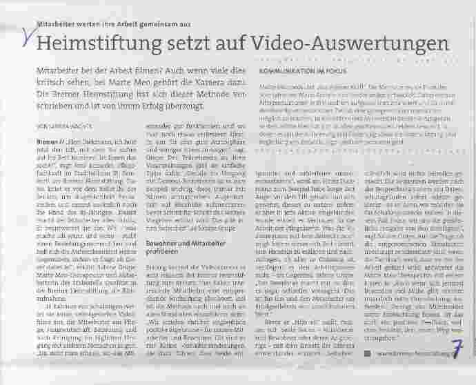 Vorschauseite 1: Heimstiftung setzt auf Video-Auswertungen
