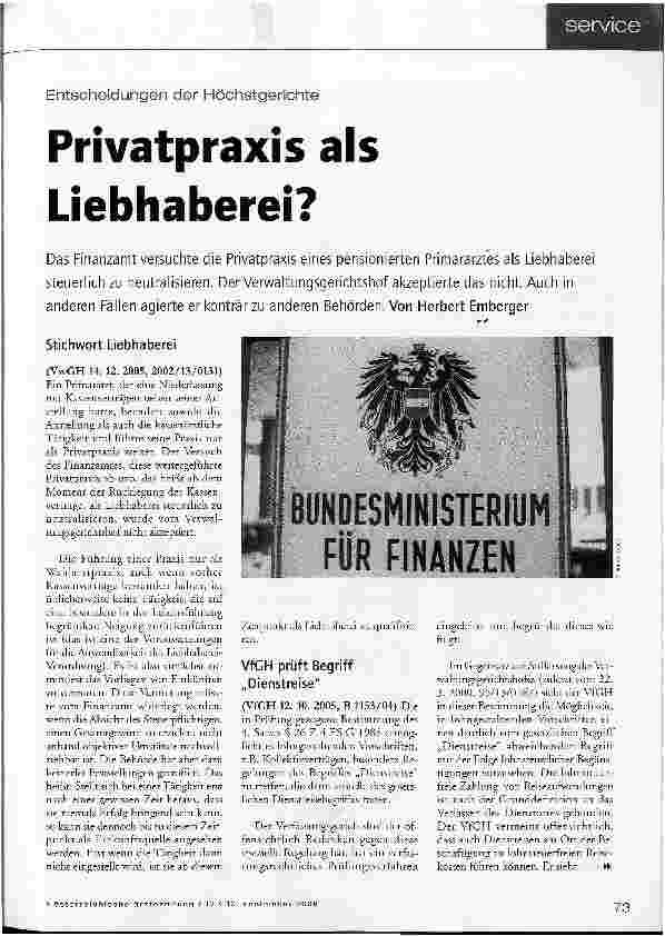 Vorschauseite 1: Privatpraxis als Liebhaberei?