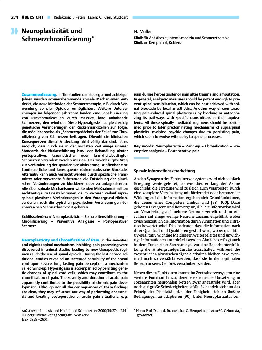 Vorschauseite 1: Neuroplastizität und Schmerzchronifizierung*
