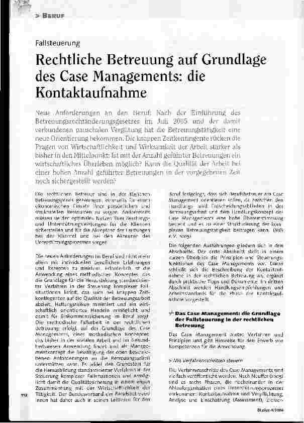 Vorschauseite 1: Fallsteuerung - Rechtliche Betreuung auf Grundlage des Case Managements: die Kontaktaufnahme