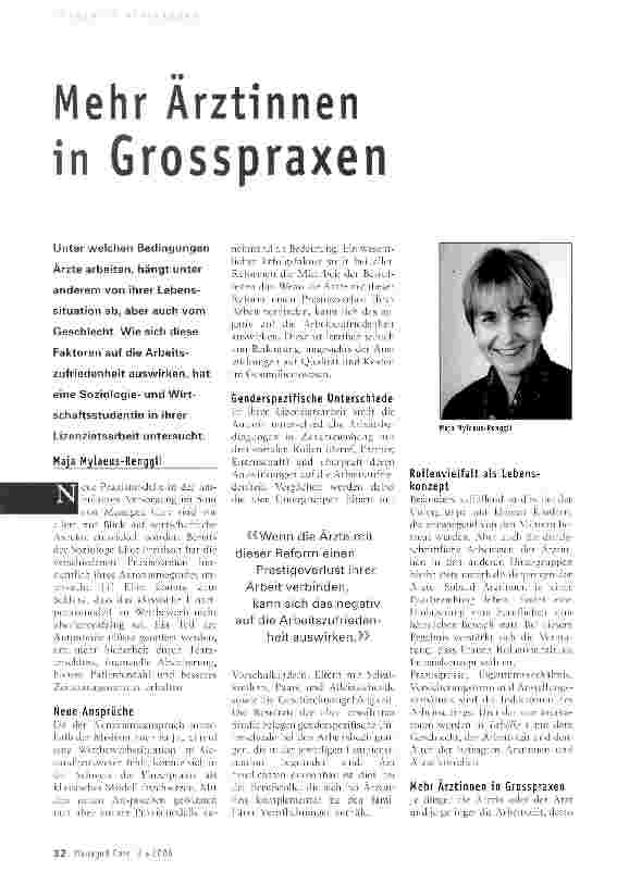 Vorschauseite 1: Mehr Ärztinnen in Grosspraxen