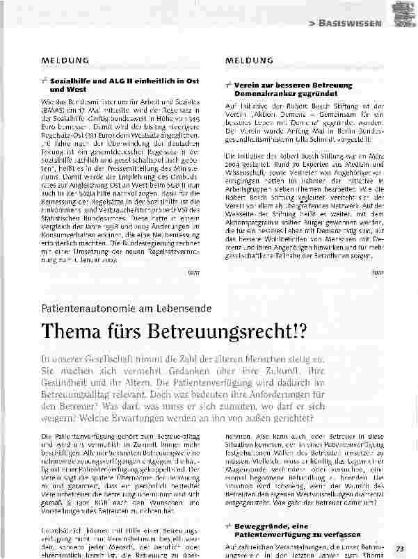 Vorschauseite 1: Patientenautonomie am LebensendeThema fürs Betreuungsrecht!?