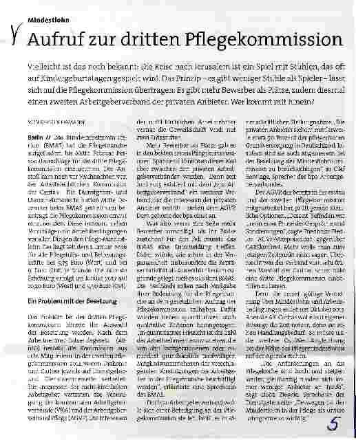 Vorschauseite 1: Aufruf zur dritten Pflegekommission