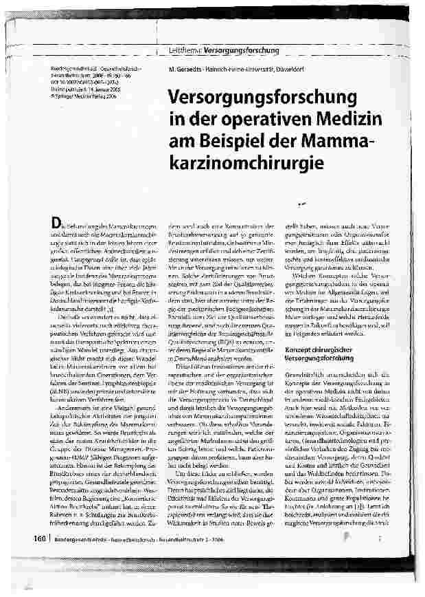 Vorschauseite 1: Versorgungsforschung in der operativen Medizin am Beispiel der Mammakarzinomchirurgie
