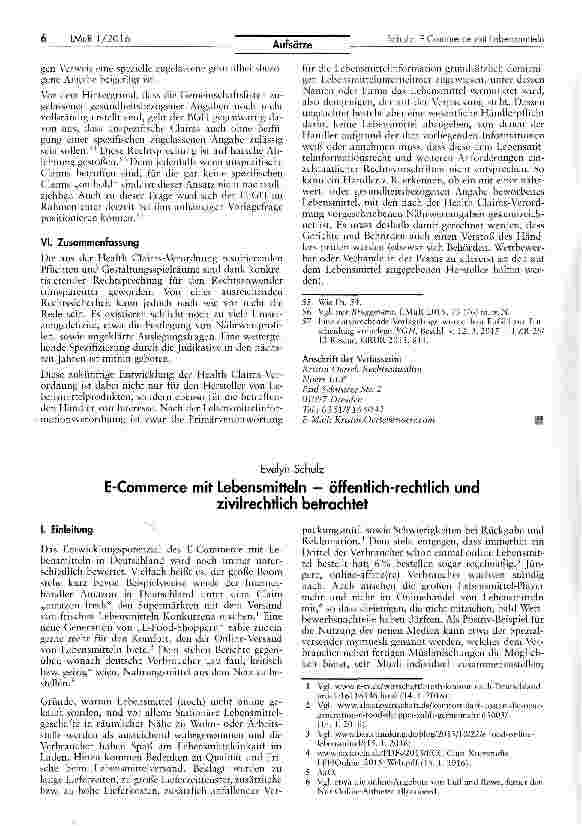 Vorschauseite 1: E-Commerce mit Lebensmitteln — öffentlich-rechtlich und zivilrechtlich betrachtet