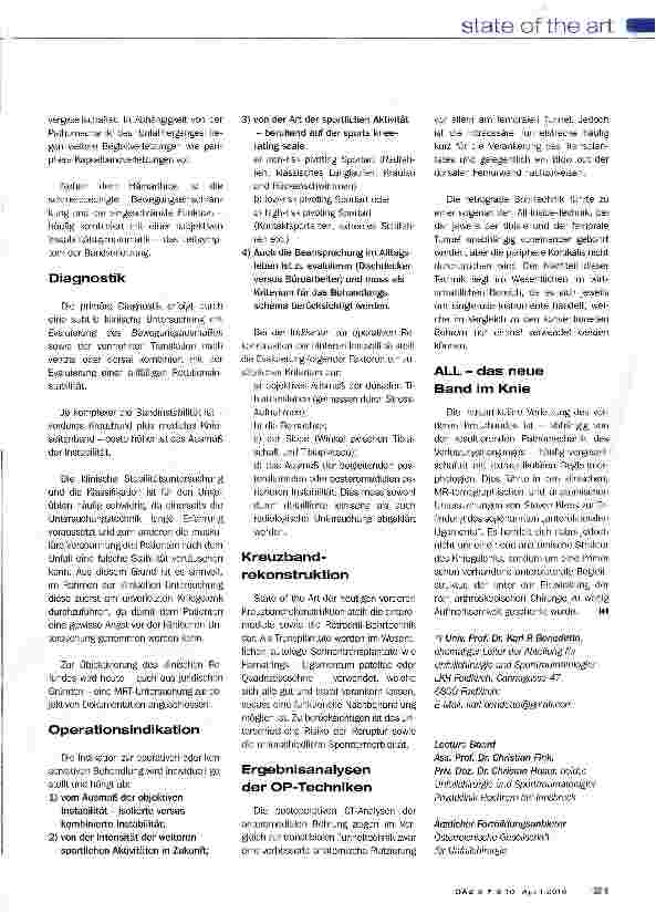 Vorschauseite 4: Kreuzband-Chirurgie UPDATE
