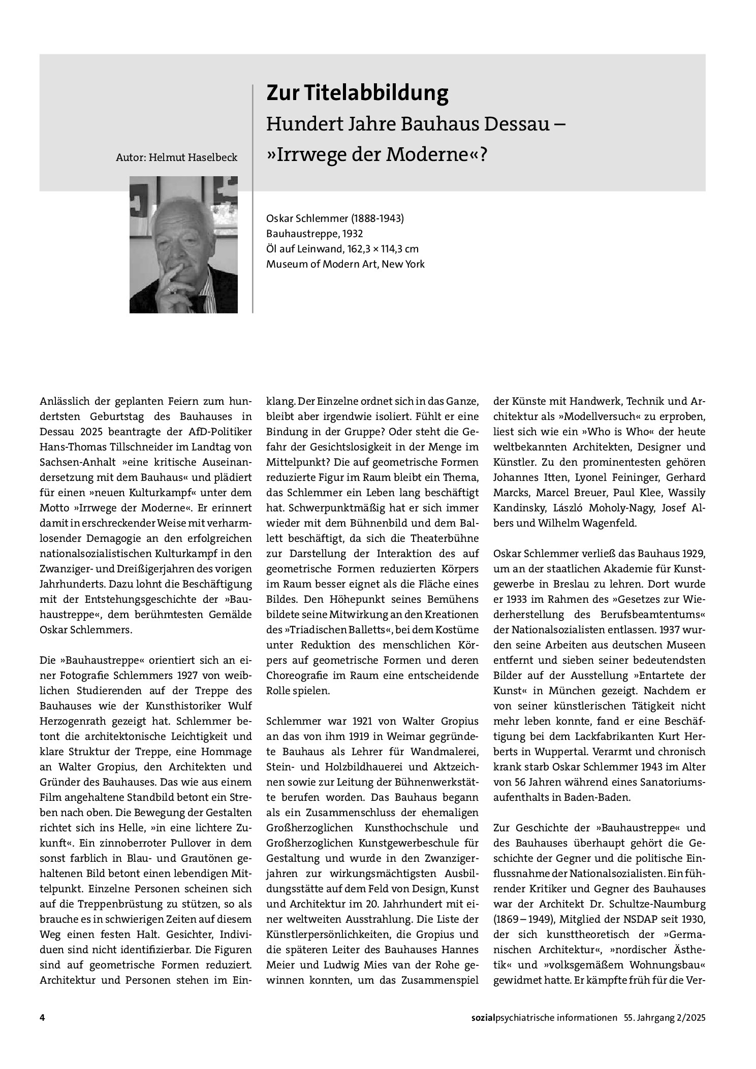 Vorschauseite 1: Zur Titelabbildung: Hundert Jahre Bauhaus Dessau – »Irrwege der Moderne«?