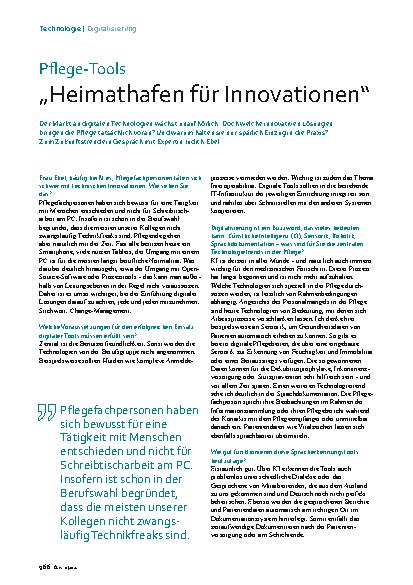 Vorschauseite 1: Pflege-Tools „Heimathafen für Innovationen“