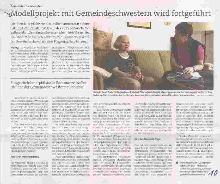 Vorschauseite 1: Modellprojekt mit Gemeindeschwestern wird fortgeführt