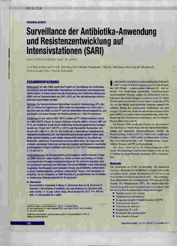 Vorschauseite 1: Surveillance der Antibiotika-Anwendung und Resistenzentwicklung auf Intensivstationen (SARI)