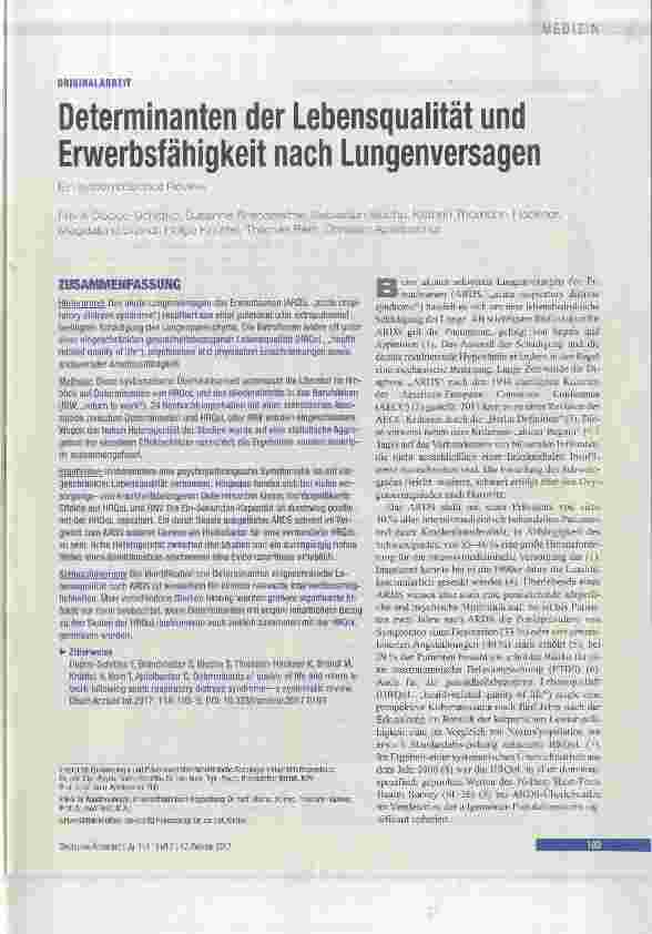 Vorschauseite 1: Determinanten der Lebensqualität und Erwerbsfähigkeit nach Lungenversagen