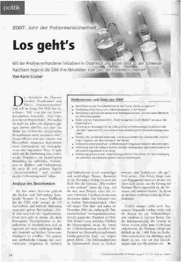 Vorschauseite 1: Los gehts2007: Jahr der Patientensicherheit -