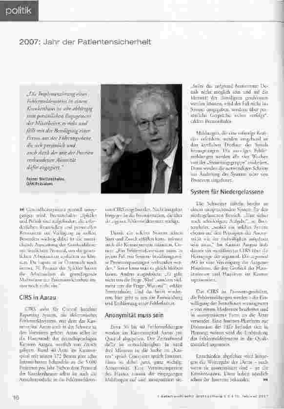 Vorschauseite 2: Los gehts2007: Jahr der Patientensicherheit -