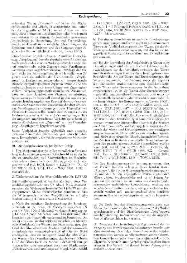 Vorschauseite 3: Nichtbenutzendürfen einer Marke aufgrund Werbeverbots