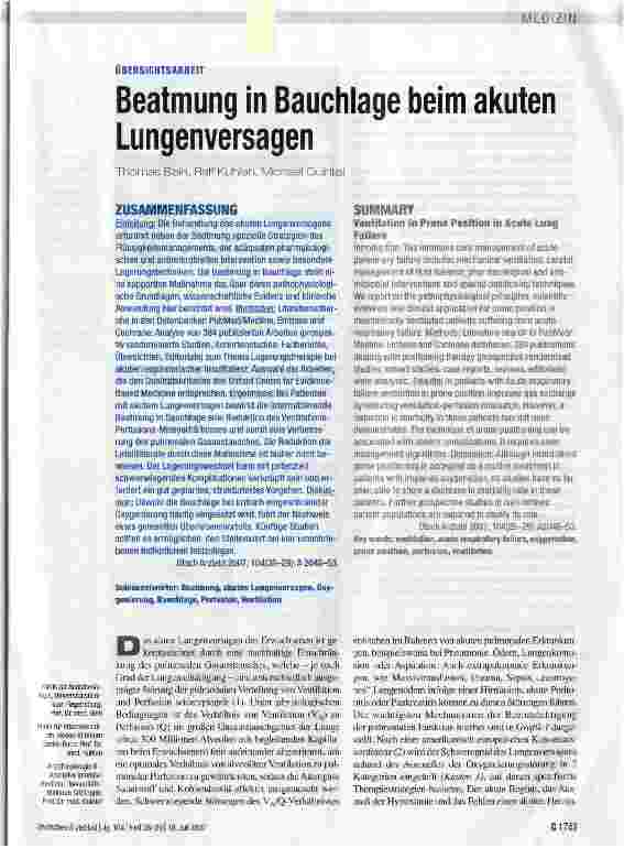 Vorschauseite 1: Beatmung in Bauchlage beim akuten Lungenversagen