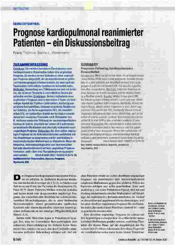 Vorschauseite 1: Prognose kardiopulmonal reanimierter Patienten - ein Diskussionsbeitrag