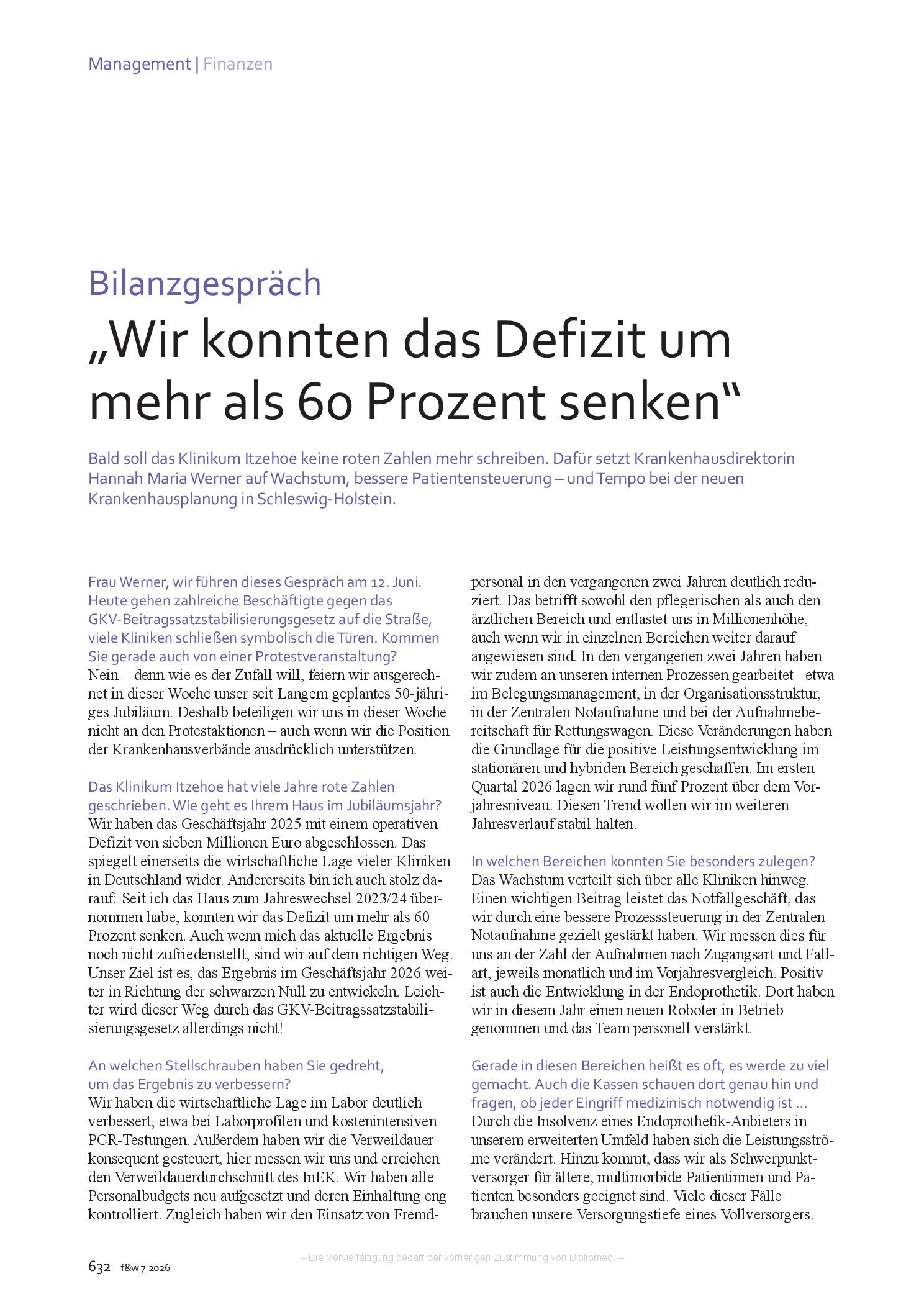 Vorschauseite 1: „Wir konnten das Defizit um mehr als 60 Prozent senken“
