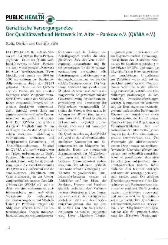 Vorschauseite 1: Geriatrische Versorgungsnetze Der Qualitätsverbund Netzwerk im Alter - Pankow e.V. (QVNIA e.V.)
