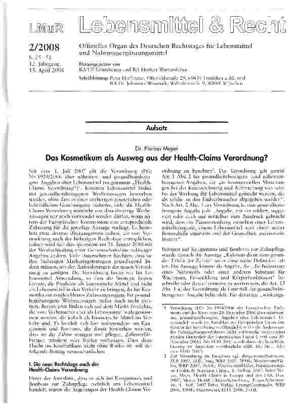 Vorschauseite 1: Das Kosmetikum als Ausweg aus der Health-Claims Verordnung?
