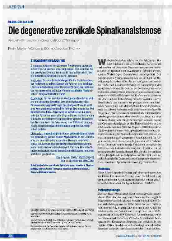 Vorschauseite 1: Die degenerative zervikale Spinalkanalstenose