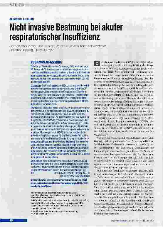 Vorschauseite 1: Nicht invasive Beatmung bei akuter respiratorischer Insuffizienz