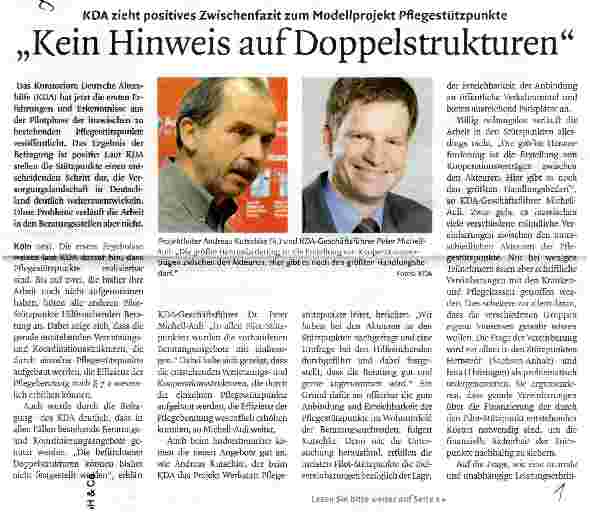 Vorschauseite 1: Kein Hinweis auf Doppelstrukturen KDA zieht positives Zwischenfazit zum Modellprojekt Pflegestützpunkte