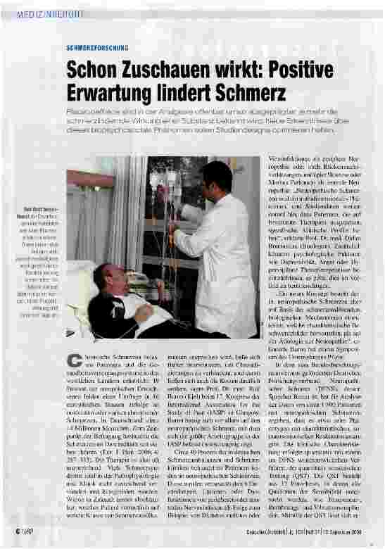 Vorschauseite 1: Schon Zuschauen wirkt: Positive Erwartung lindert Schmerz
