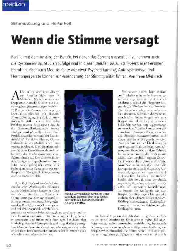 Vorschauseite 1: Stimmstörung und Heiserkeit Wenn die Stimme versagt