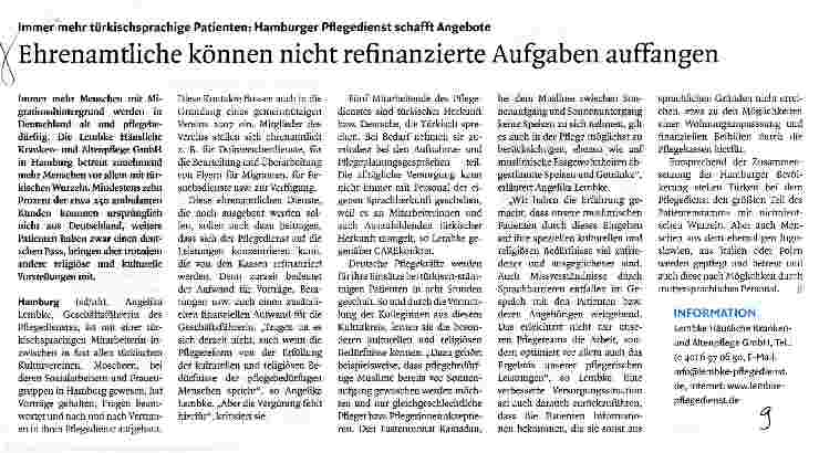 Vorschauseite 1: Ehrenamtliche können nicht refinanzierte Aufgaben auffangen
