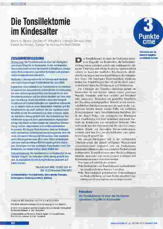 Vorschauseite 1: Die Tonsillektomie im Kindesalter