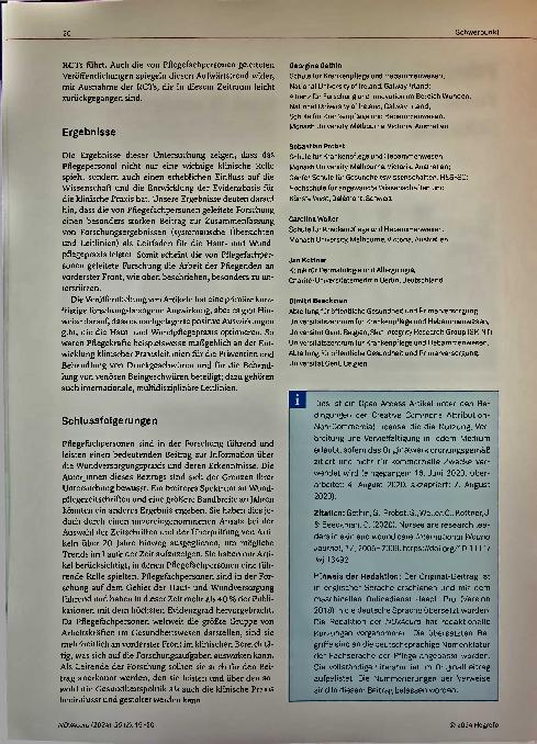 Vorschauseite 2: Pflegefachpersonen sind in der Forschung der Hautund Wundpflege führend.