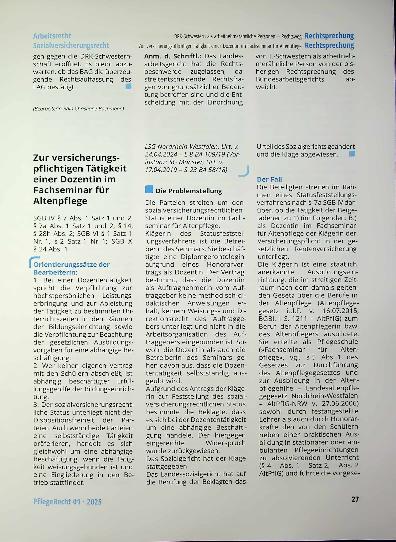 Vorschauseite 1: Zur versicherungs pflichtigen Tätigkeit einer Dozentin im Fachseminar für Altenpflege