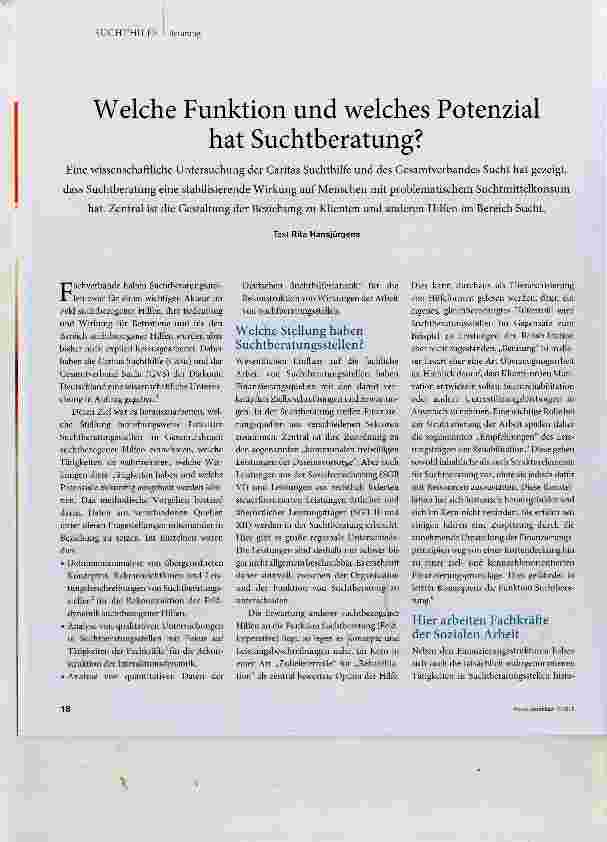 Vorschauseite 1: Welche Funktion und welches Potenzial hat Suchtberatung?