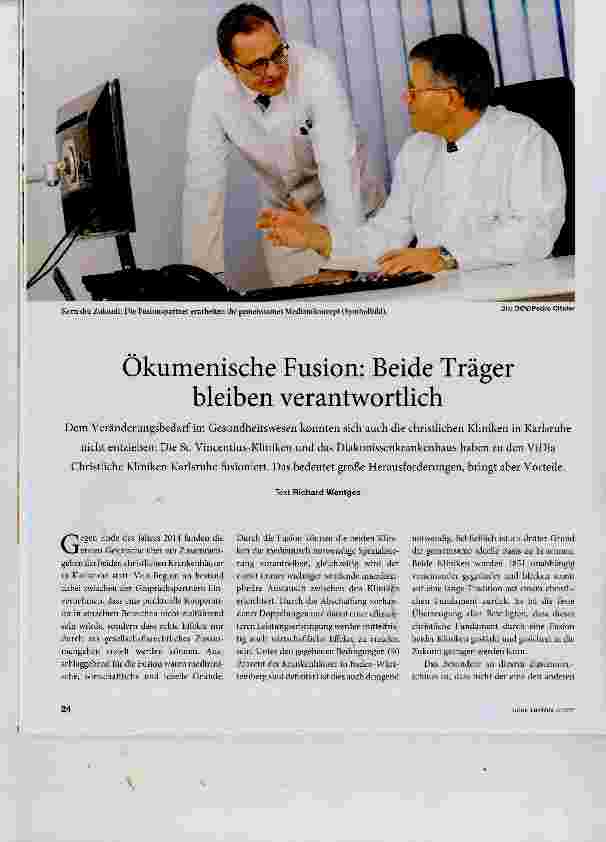 Vorschauseite 1: Ökumenische Fusion: Beide Träger bleiben verantwortlich
