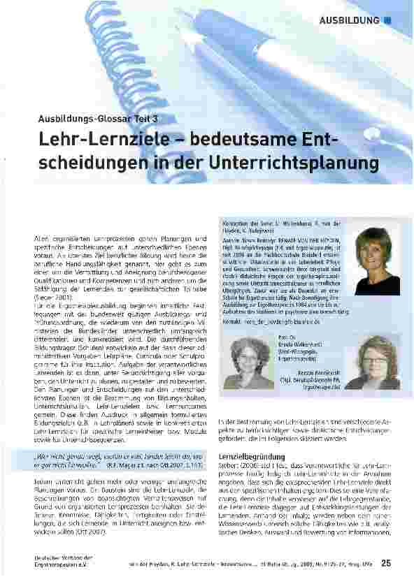 Vorschauseite 1: Lehr-Lernziele - bedeutsame Entscheidungen in der Unterrichtsplanung