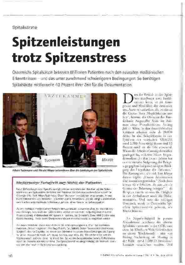 Vorschauseite 1: SpitalsärzteSpitzenleistungen trotz Spitzenstress