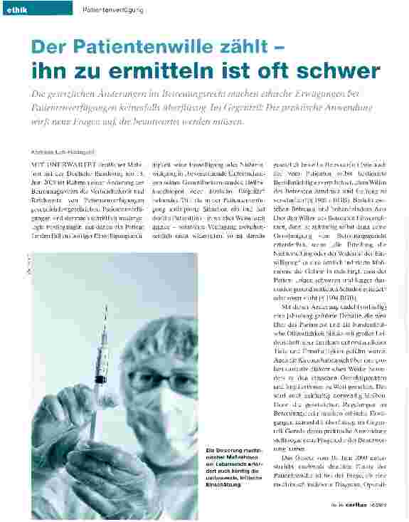 Vorschauseite 1: Der Patientenwille zählt - ihn zu ermitteln ist oft schwer