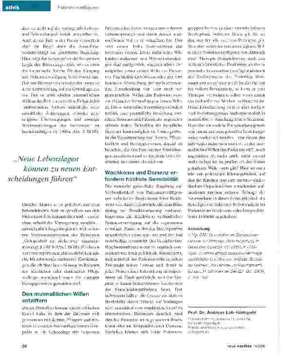 Vorschauseite 3: Der Patientenwille zählt - ihn zu ermitteln ist oft schwer
