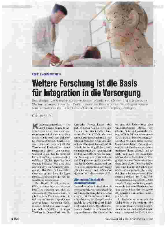 Vorschauseite 1: KOMPLEMENTÄRMEDIZIN Weitere Forschung ist die Basis für Integration in die Versorgung