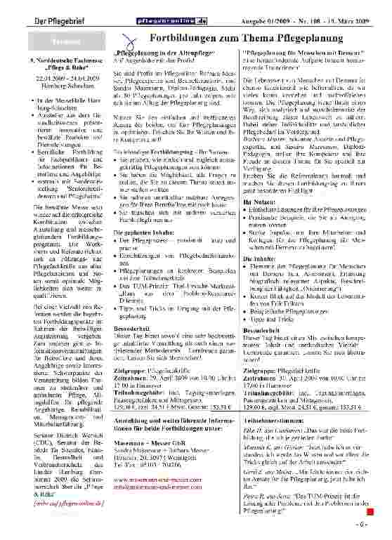 Vorschauseite 1: Fortbildungen zum Thema Pflegeplanung