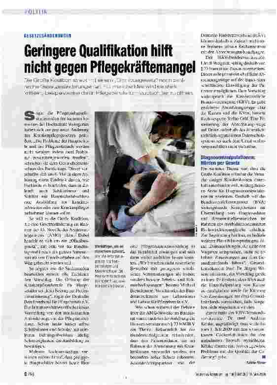 Vorschauseite 1: Geringere Qualifikation hilft nicht gegen Pflegekräftemangel