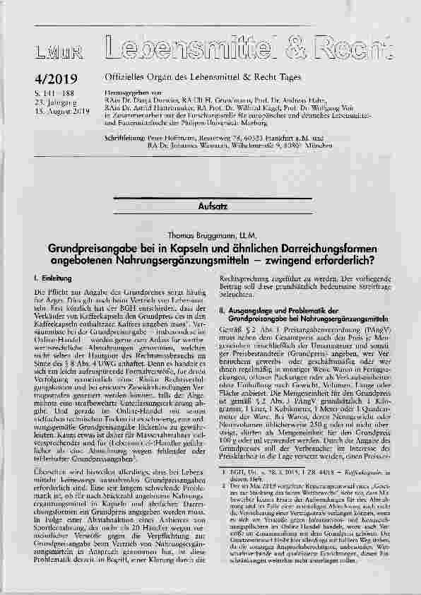 Vorschauseite 1: Grundpreisangabe bei in Kapseln und ähnlichen Darreichungsformen angebotenen Nahrungsergänzungsmitteln zwingend erforderlich?
