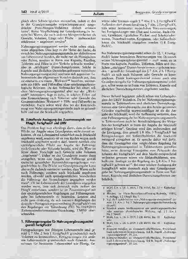 Vorschauseite 2: Grundpreisangabe bei in Kapseln und ähnlichen Darreichungsformen angebotenen Nahrungsergänzungsmitteln zwingend erforderlich?