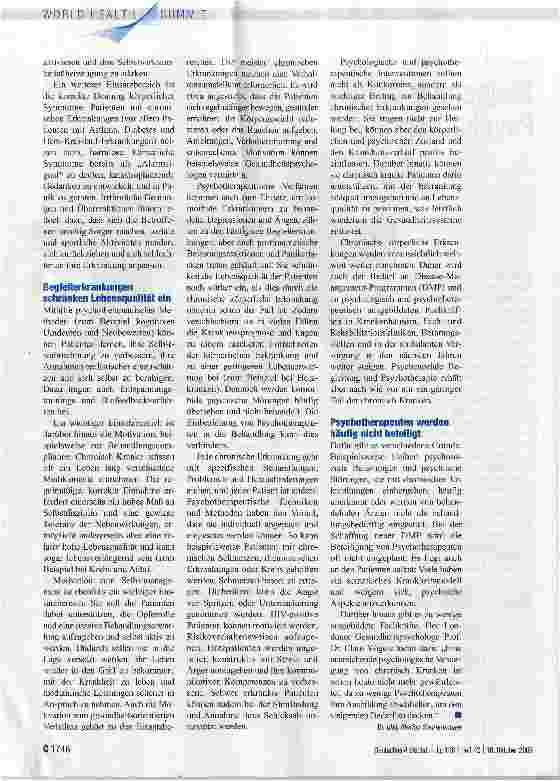 Vorschauseite 2: Steigender Bedarf an begleitender Psychotherapie