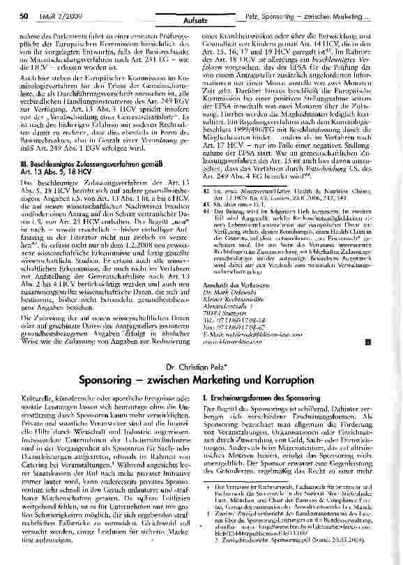 Vorschauseite 1: Sponsoring — zwischen Marketing und Korruption