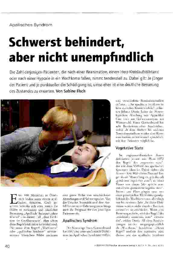 Vorschauseite 1: Apallisches SyndromSchwerst behindert, aber nicht unempfindlich