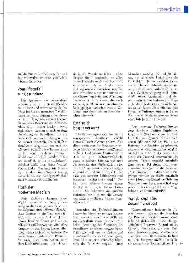 Vorschauseite 2: Apallisches SyndromSchwerst behindert, aber nicht unempfindlich