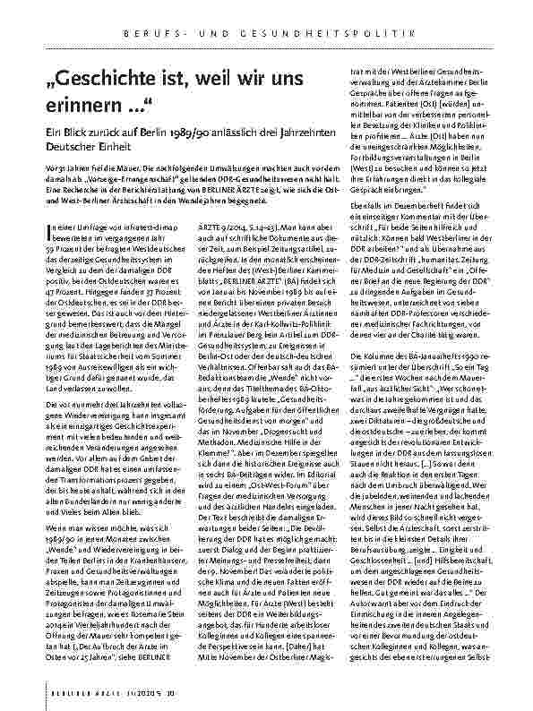 Vorschauseite 1: „Geschichte ist, weil wir uns erinnern …“ Ein Blick zurück auf Berlin 1989/90 anlässlich drei Jahrzehnten Deutscher Einheit