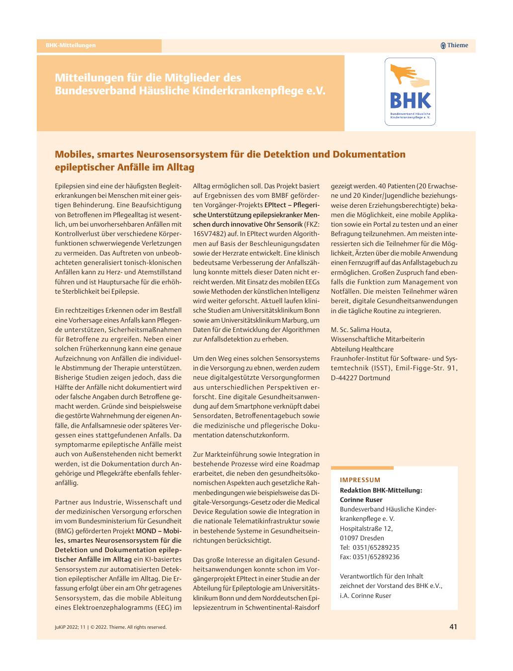 Vorschauseite 1: Mobiles, smartes Neurosensorsystem für die Detektion und Dokumentation epileptischer Anfälle im Alltag